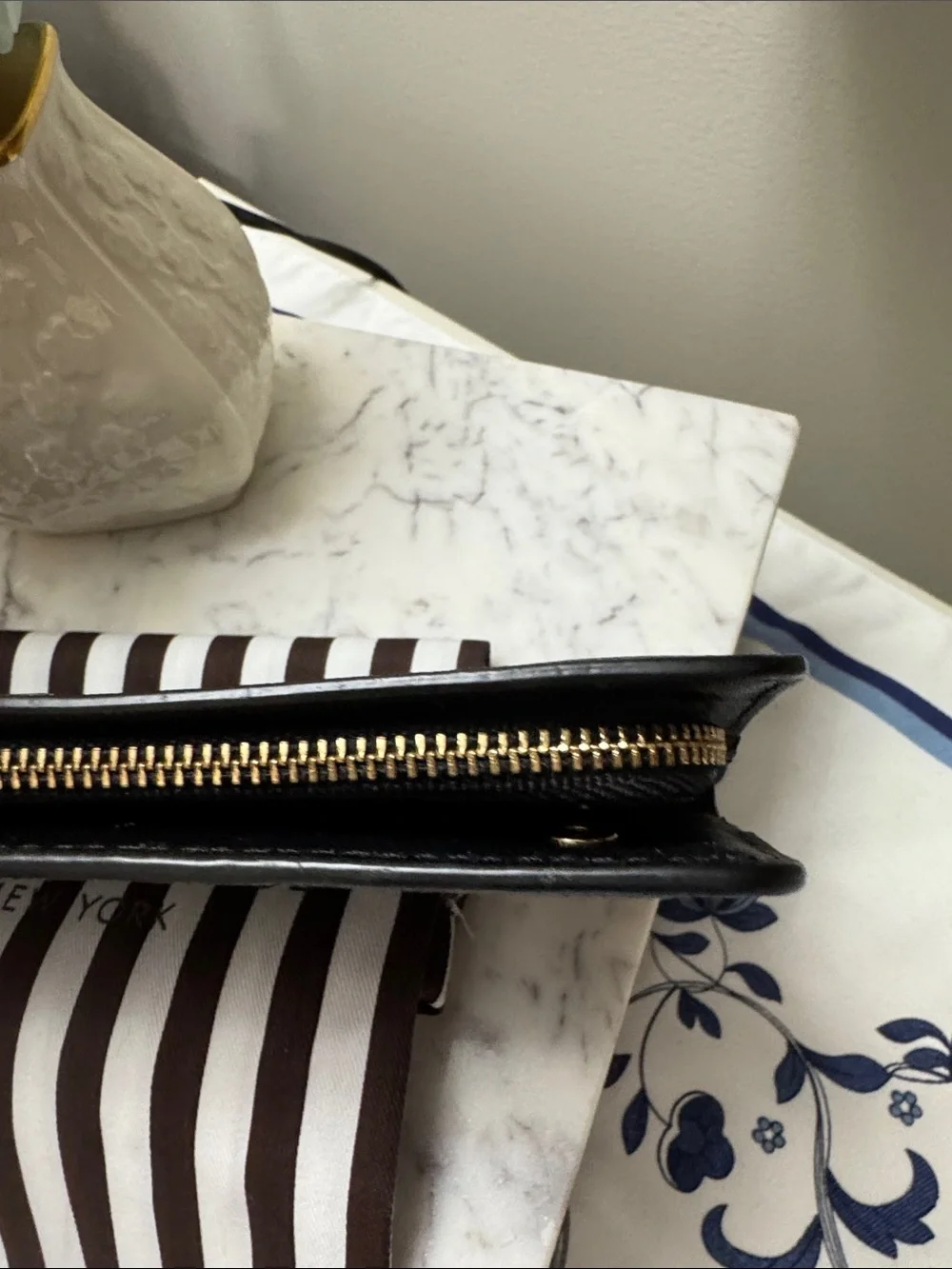 henri bendel Black Saffiano Leather Wallet with Gold Plaque
